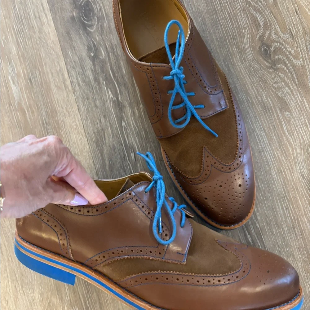 Men's Bold Society by Sony Brown Wingtip Dress Shoes with Blue Accents Sz 12